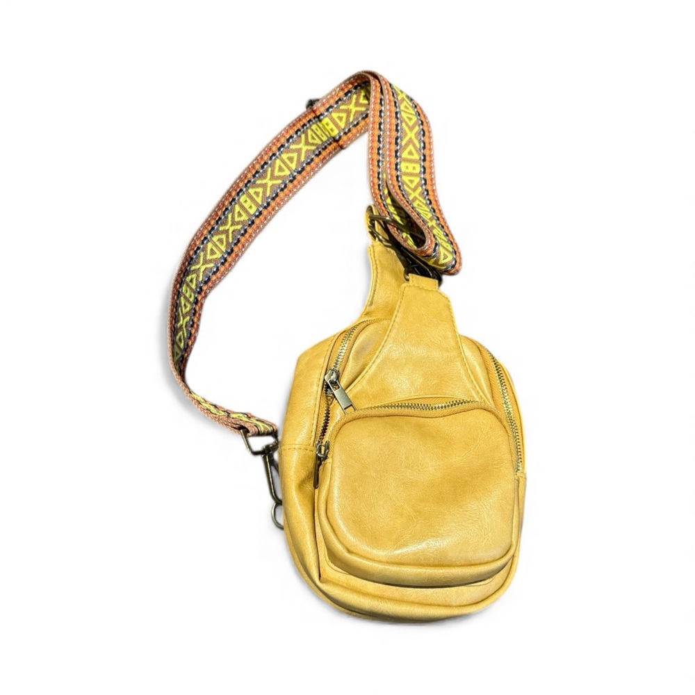 Tan Faux Leather Sling Bag Crossbody with Boho Strap | Festival Travel Purse
